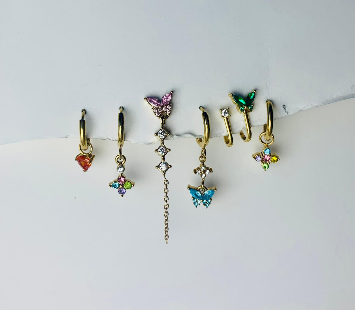 set 6 orecchini farfalla realizzati in acciaio inossidabile 316L