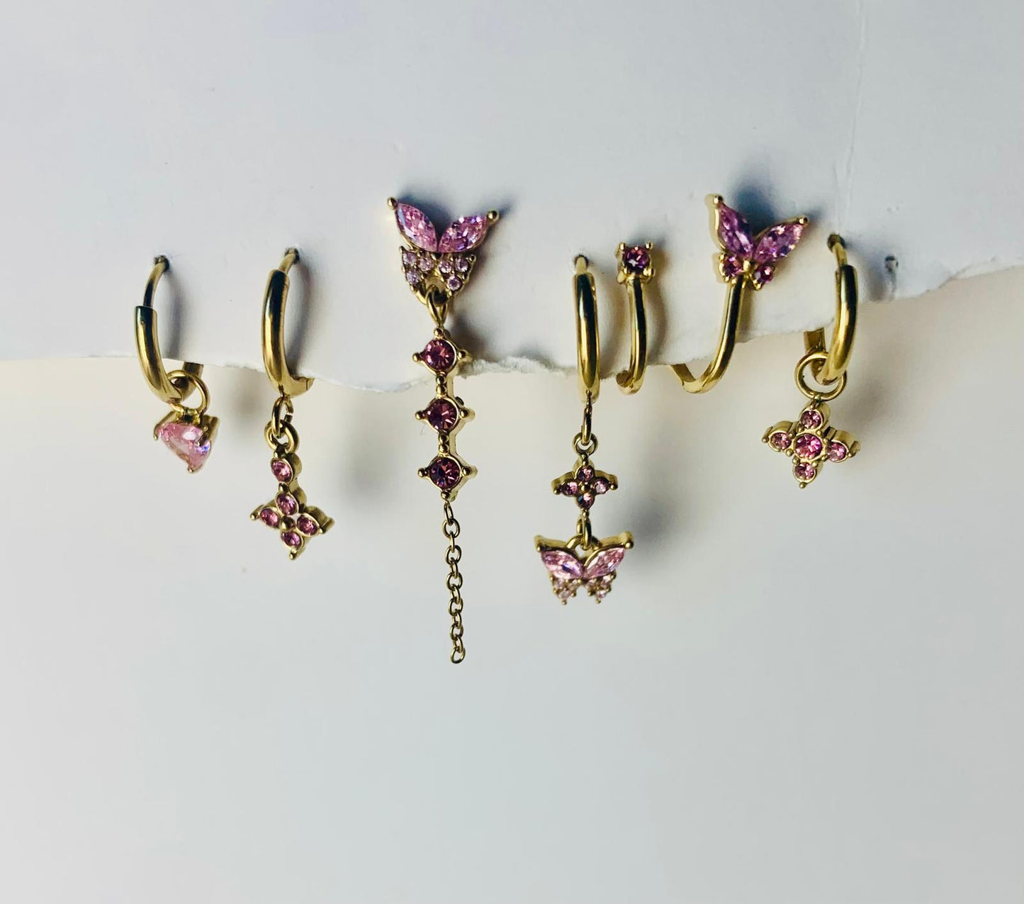 set 6 orecchini farfalla realizzati in acciaio inossidabile 316L
