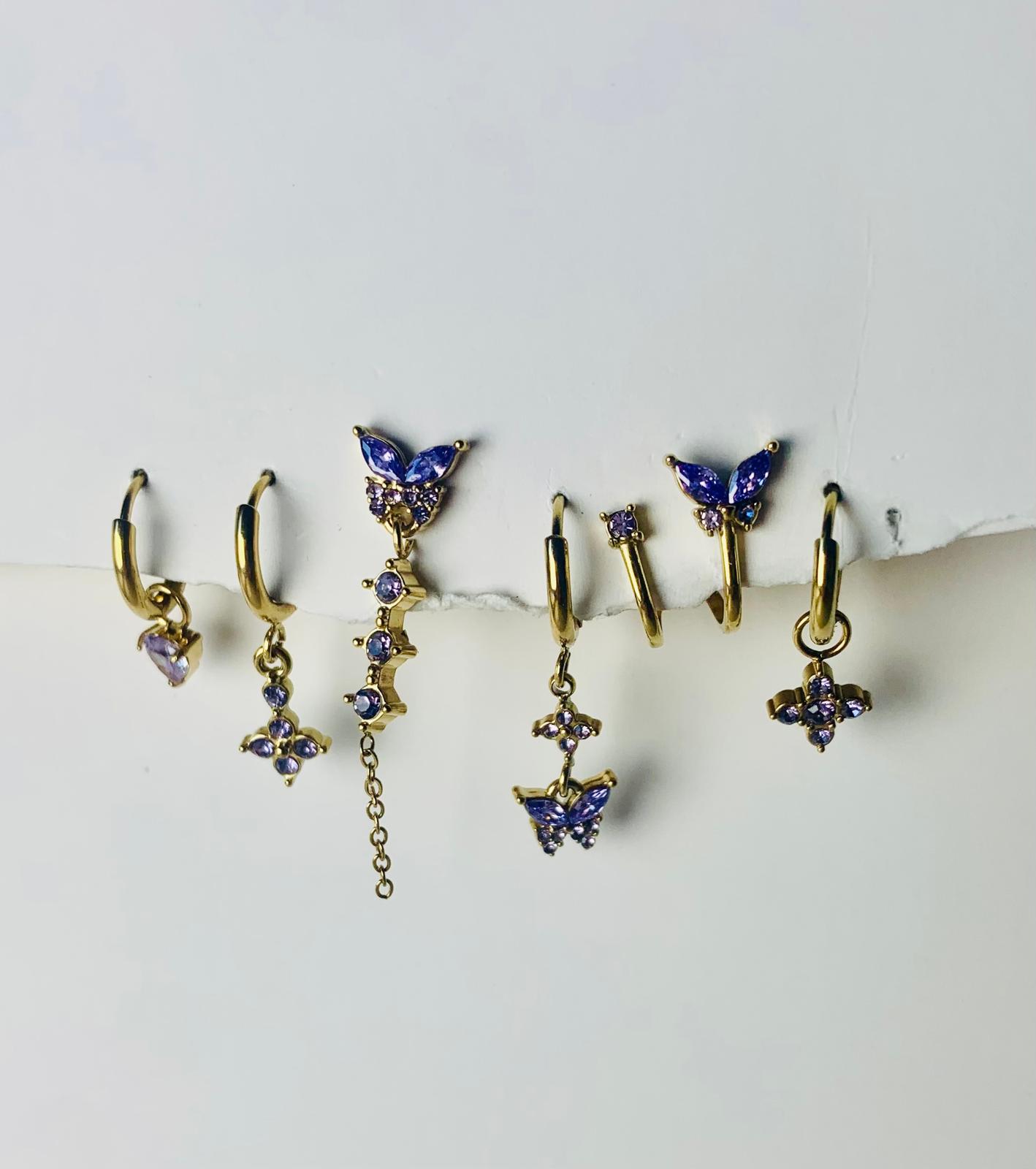 set 6 orecchini farfalla realizzati in acciaio inossidabile 316L