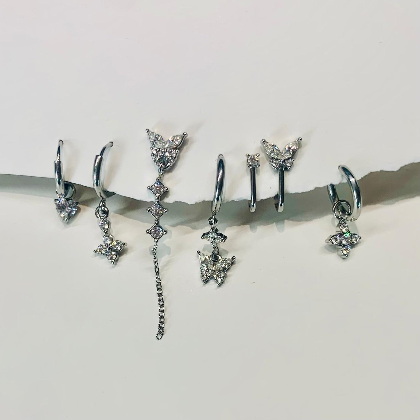set 6 orecchini farfalla realizzati in acciaio inossidabile 316L